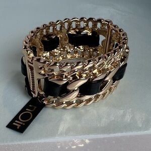 nOir Jewelry | Gold Bangle Bracelet with Black Ribbon | NWT